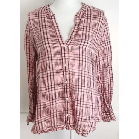 Joie Tops - Joie • Pink Plaid Button Down Blouse